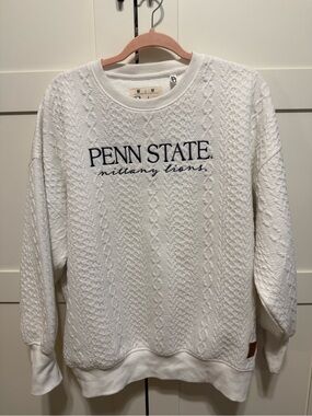 Pressbox White Cable-Knit Crewneck Sweatshirt